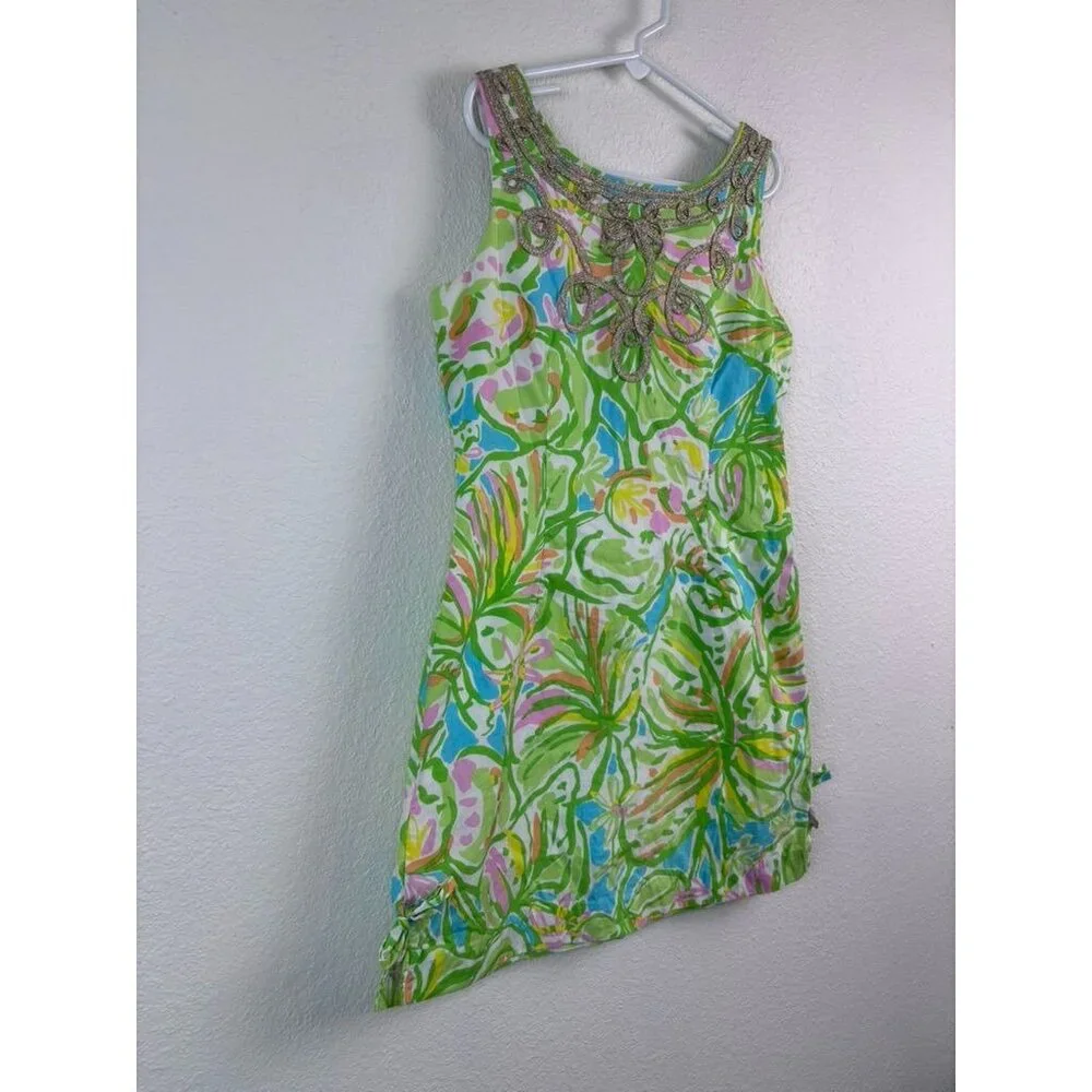 Lilly Pulitzer girls 12 green patterned sleeveless a-line‎ mini dress